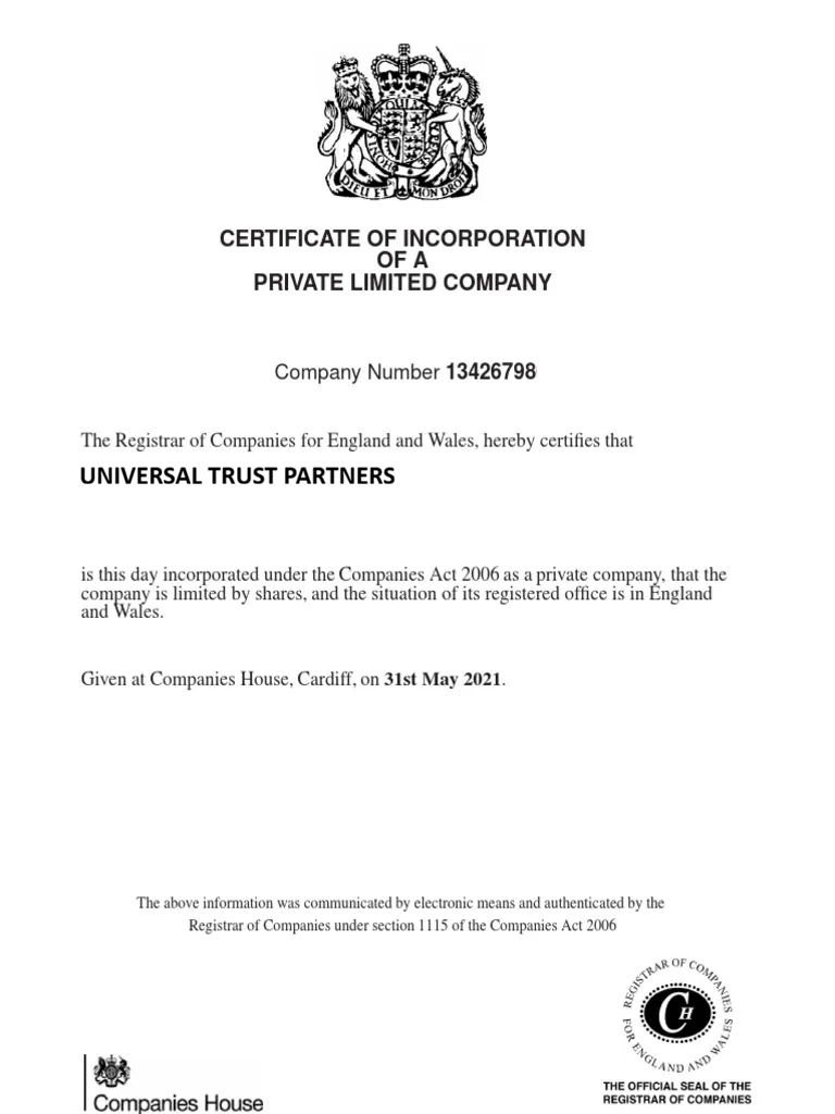 UK Financial Services Certificate - Universal Trust Partners